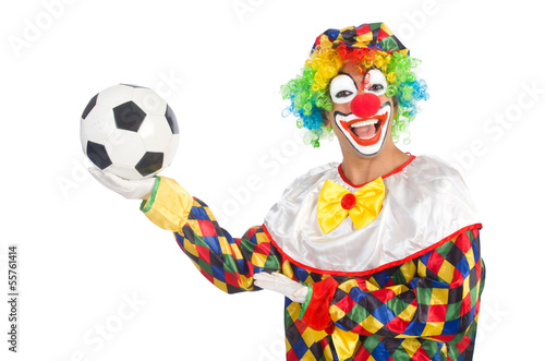 Clown with football ball on white