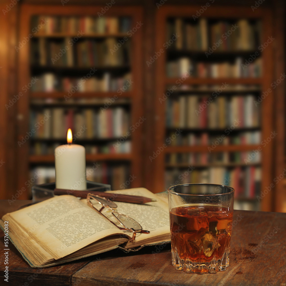 library setting with old books