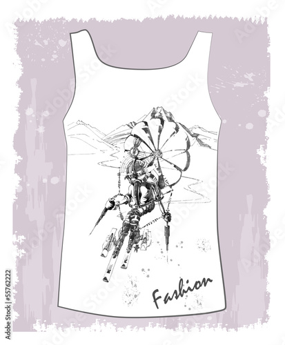 shirt with hand drawn  sketch of the fantastic skier