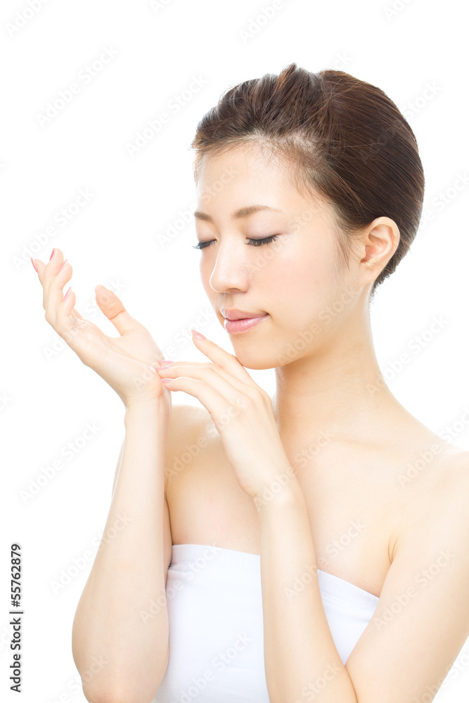 Beautiful asian woman isolated on white background