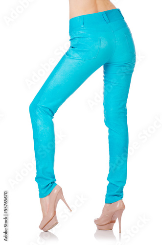 Woman legs in blue trousers