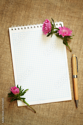 Aster flower buds on a notepad