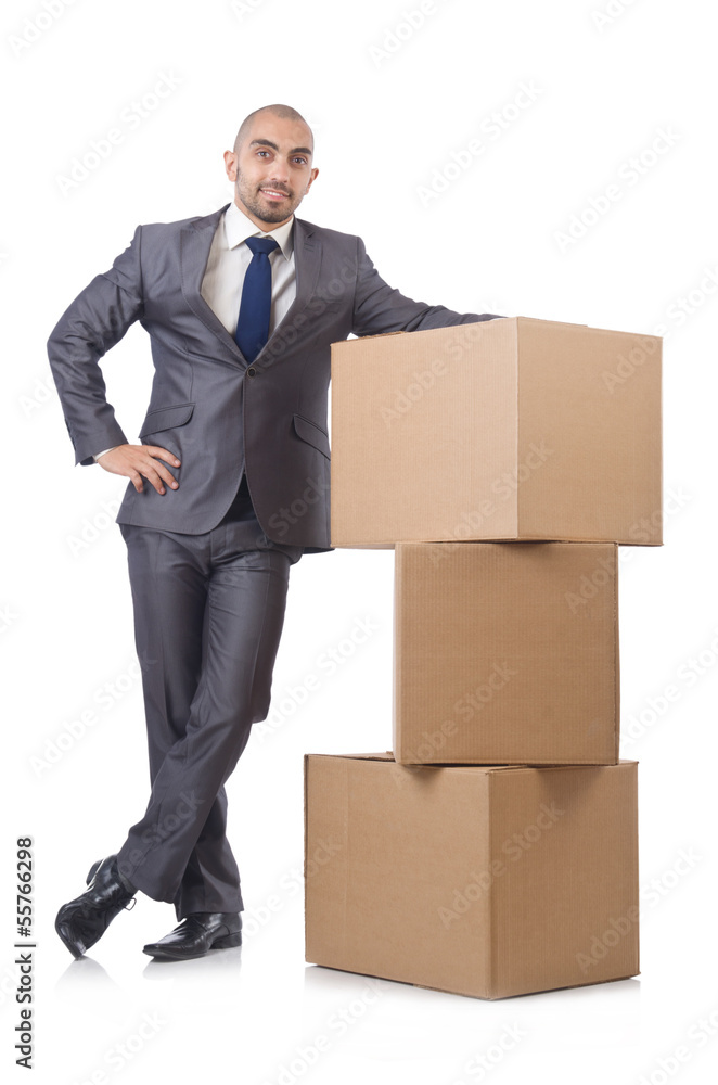 Businessman with box isolated on the white Businessman with box isolated on the white