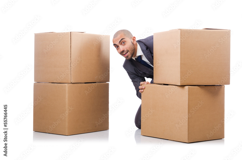 Businessman with box isolated on the white Businessman with box isolated on the white