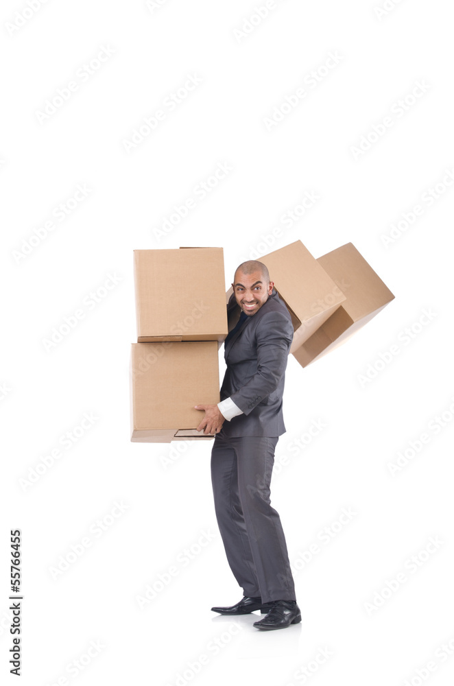 Businessman with box isolated on the white Businessman with box isolated on the white
