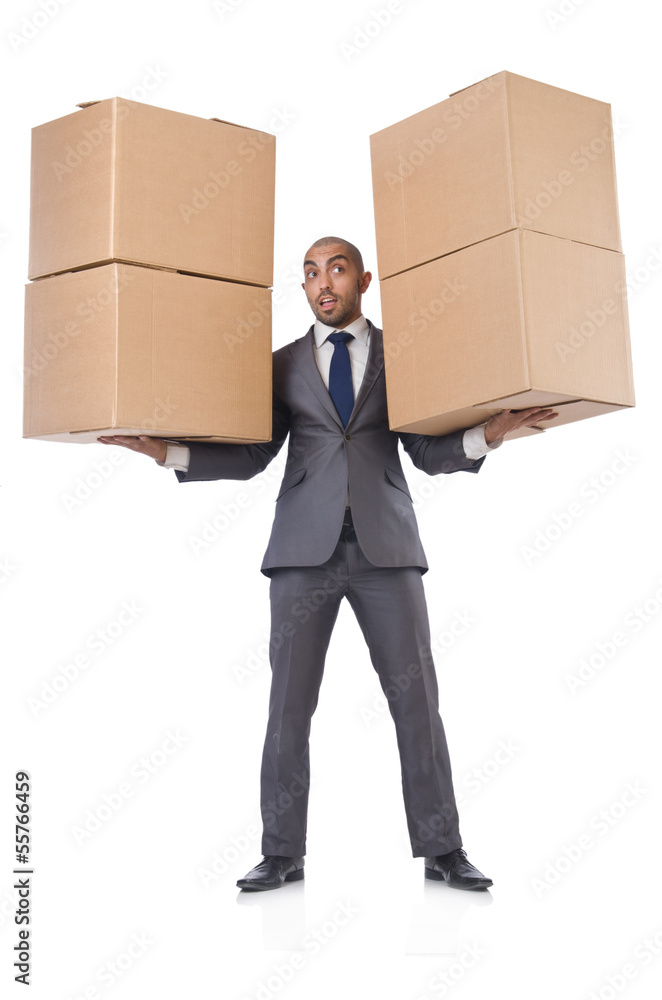 Businessman with box isolated on the white Businessman with box isolated on the white
