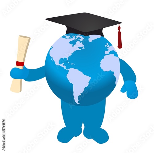Globe holding diploma - vector