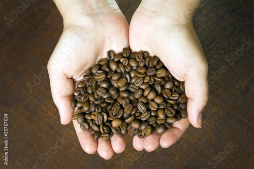 Young girl holding coffee beans