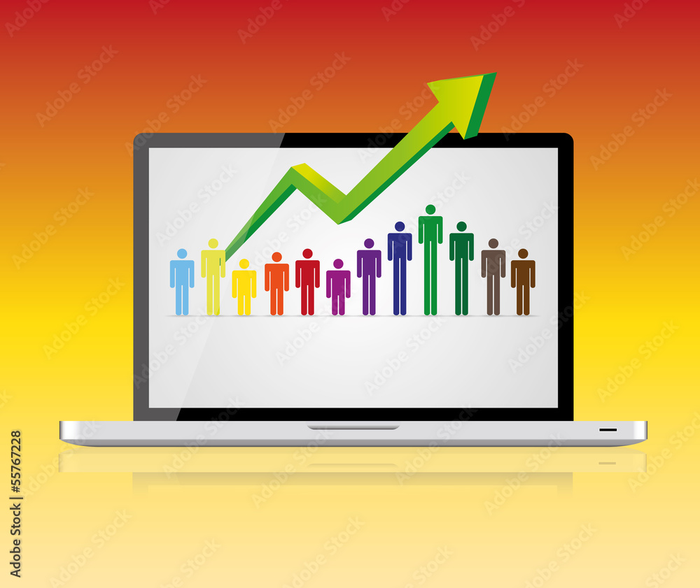 growing graph from human figures on laptop growing graph from human figures on laptop