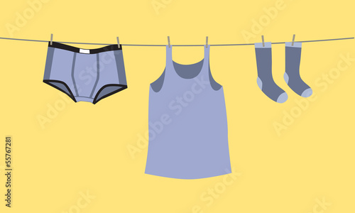 Men's underwear on a clothesline, fix by pegs - illustration
