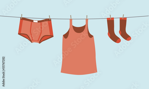 Men's underwear on a clothesline, fix by pegs - illustration
