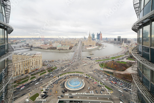 Panoramic view of Moscow on Novoarbatsky bridge and hotel