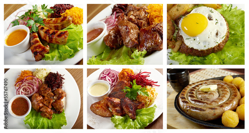 Food set of different meat . collage