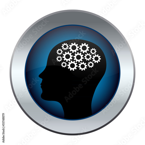 button with the image of a head with a mechanism