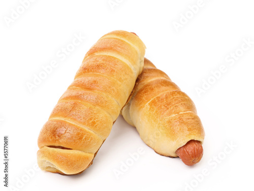 Sausage bun isolated on white background