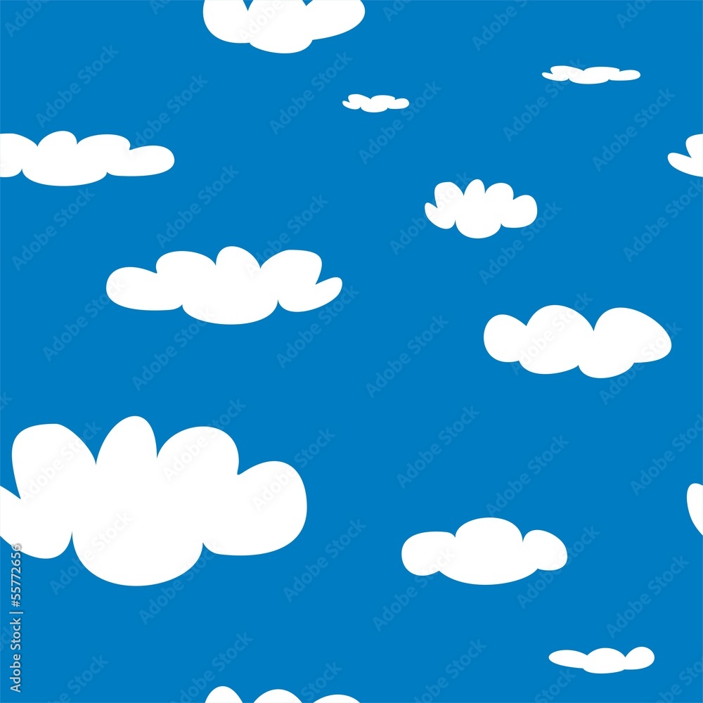 Naklejka Bezszwowy wektoru wzór z białymi chmurami na niebieskiego nieba tle