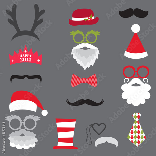 Christmas Retro Party set - Glasses, hats, lips, mustaches, mask