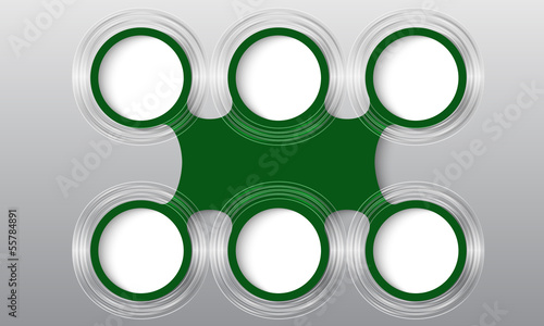 green abstract object with six circles for text
