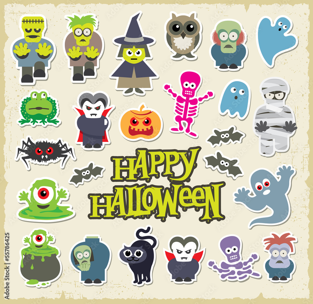 Halloween cute cartoons. Vector character design collection