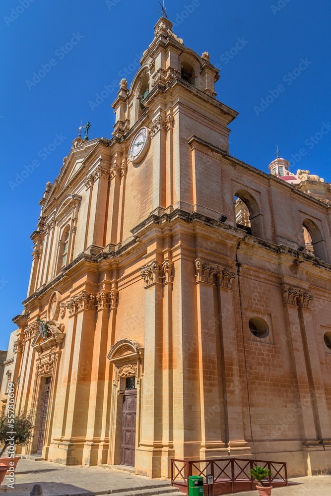 Facade of St Paul cathedral in Mdina, Malta
