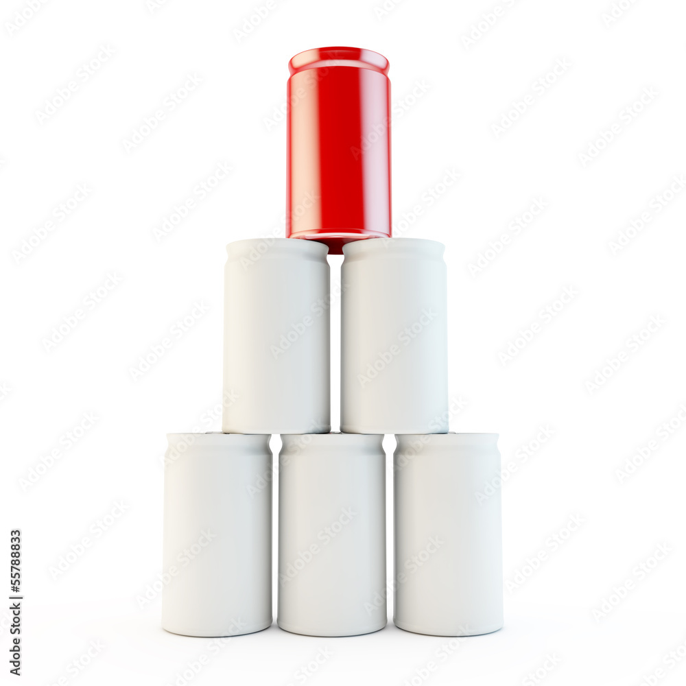 pyramid of cans with one highlighted as uinque in red pyramid of cans with one highlighted as uinque in red