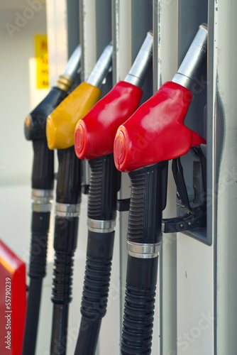 Pump nozzles at the gas station