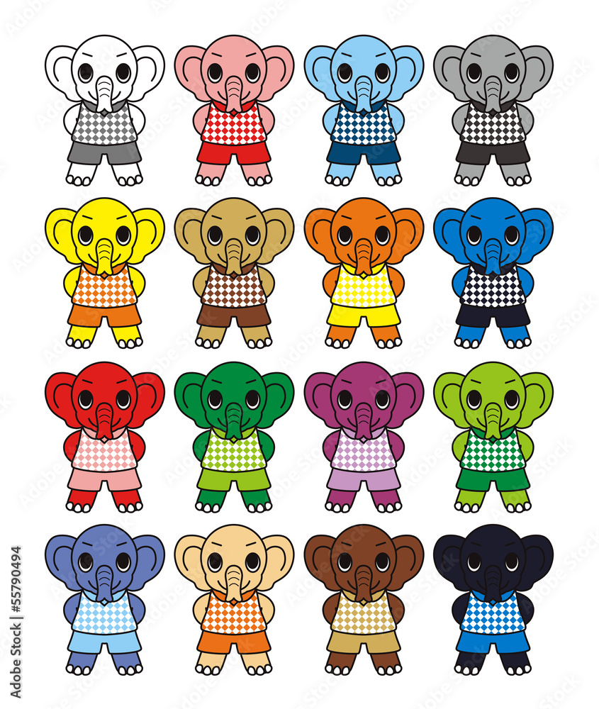 小象のキャラクターアイコン挿絵カットイラスト１６色パターン Stock ベクター Adobe Stock