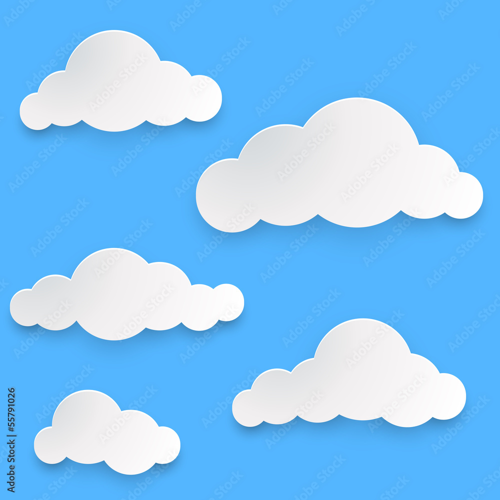 Paper clouds vector template isolated on blue Paper clouds vector template isolated on blue