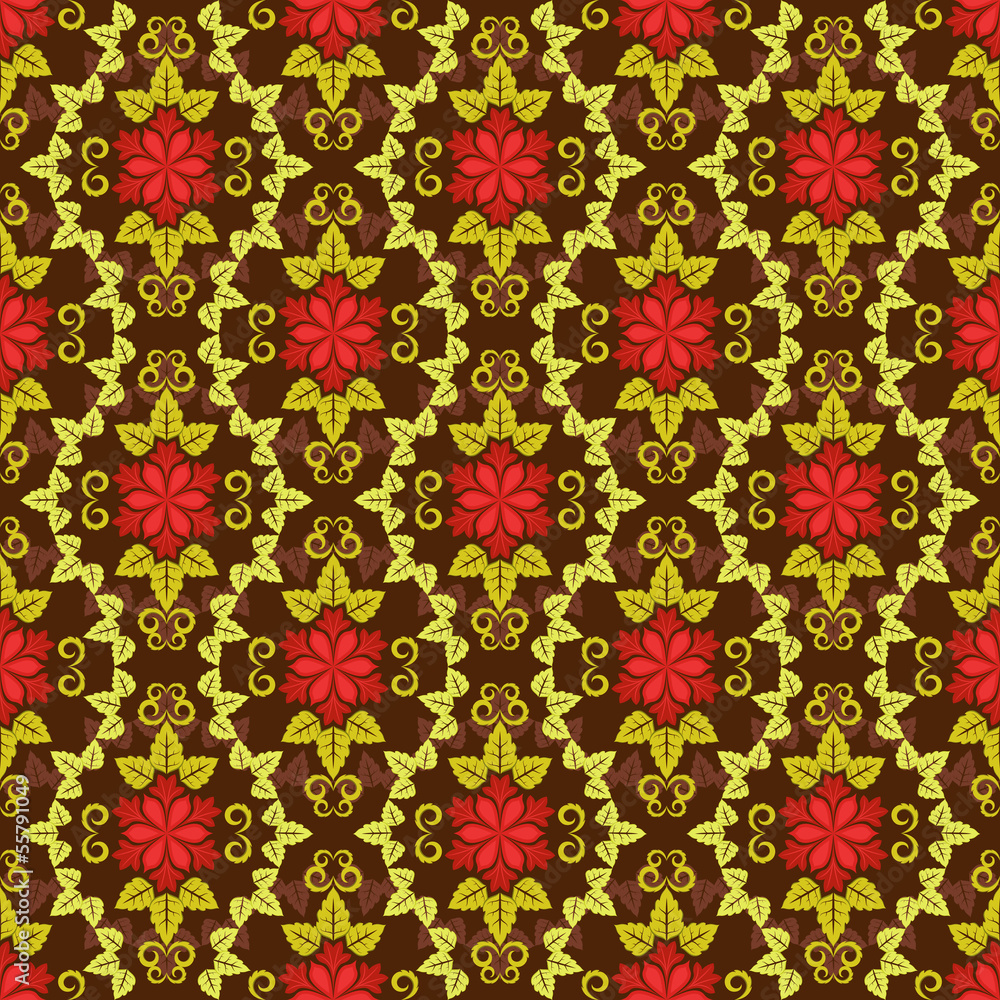 Seamless red and yellow floral vector pattern.