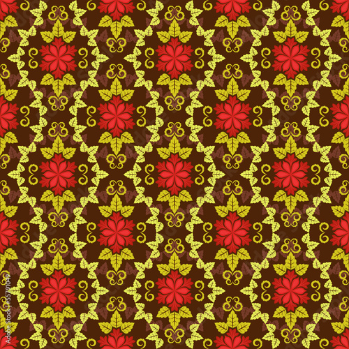 Seamless red and yellow floral vector pattern.