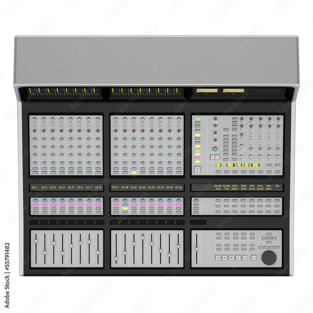 top view of studio sound mixer isolated on white background top view of studio sound mixer isolated on white background