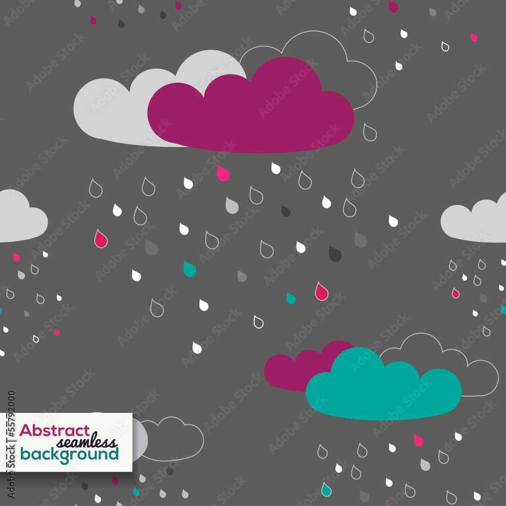 Vector cute seamless pattern with colorful rainy clouds