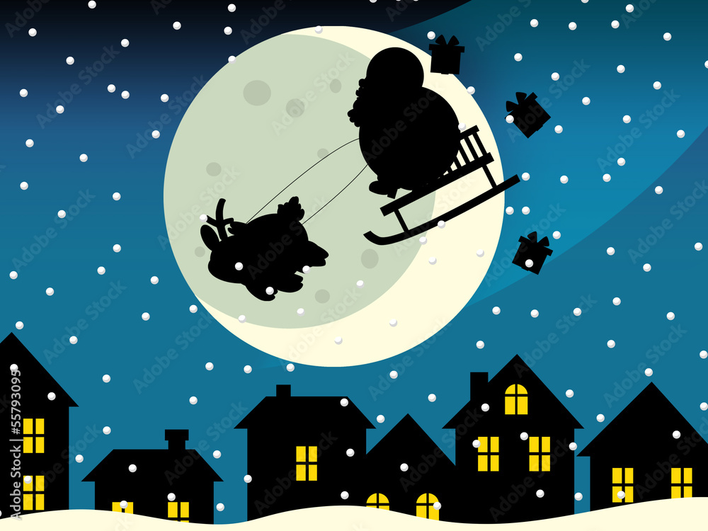 Fototapeta premium The santa claus flying - illustration for the children