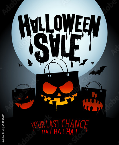 Halloween sale design with scary bags.