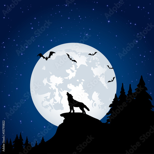 Wolf and moon