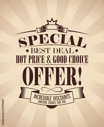 Special offer design template in retro style.