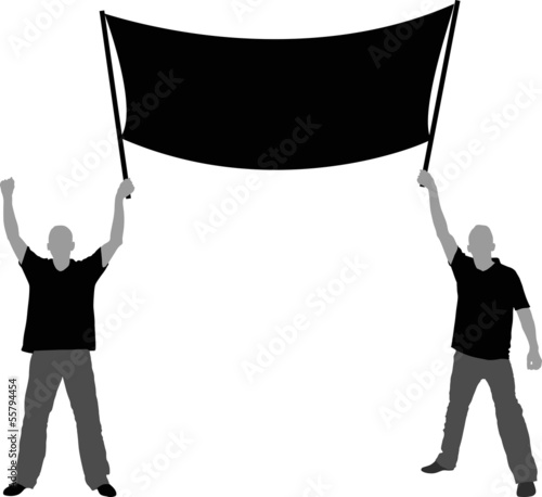 Two men with banner