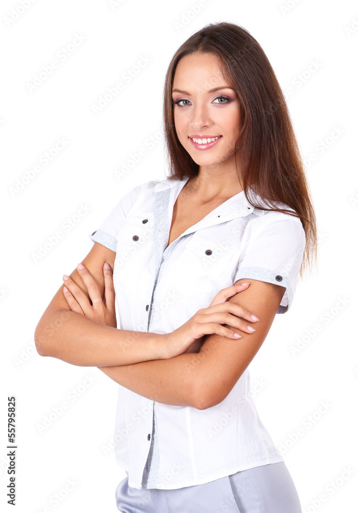 Young beautiful business woman isolated on white Young beautiful business woman isolated on white