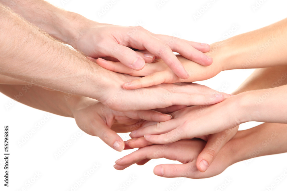 United hands isolated on white Conceptual photo of teamwork United hands isolated on white Conceptual photo of teamwork
