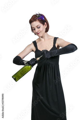Woman Opening Wine