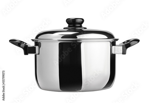 Stainless steel cooking pot isolated on white