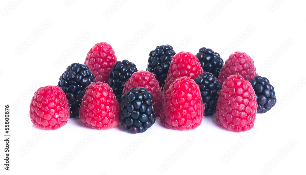 raspberry and blackberry on white isolated background raspberry and blackberry on white isolated background