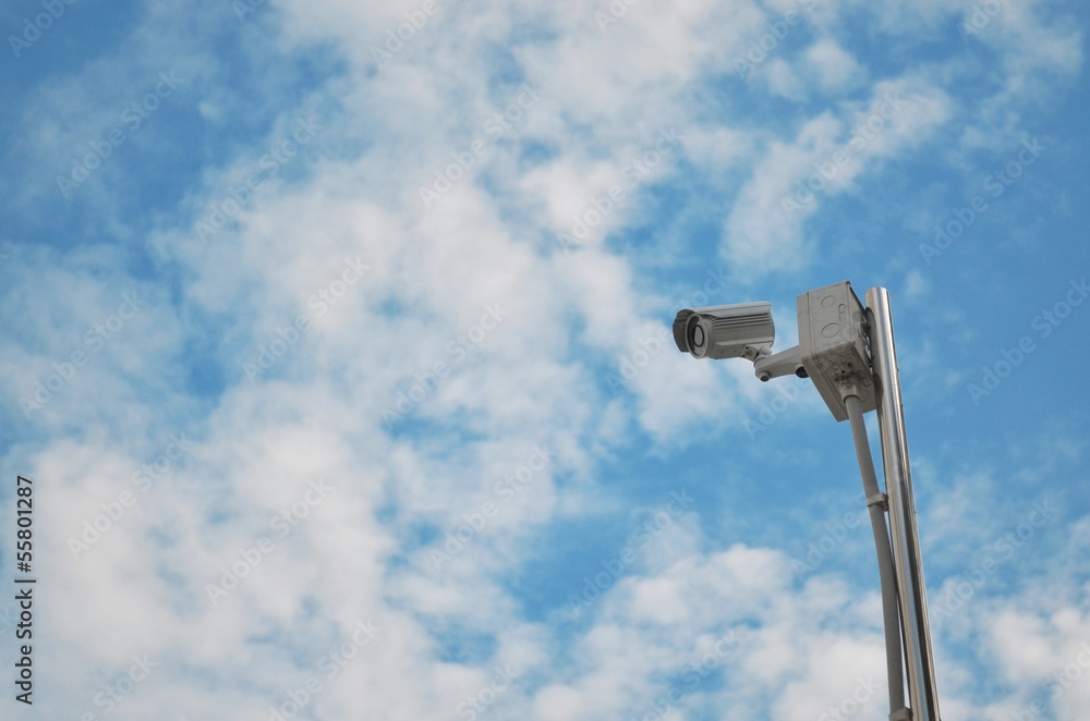 CCTV camera high view with blue sky CCTV camera high view with blue sky