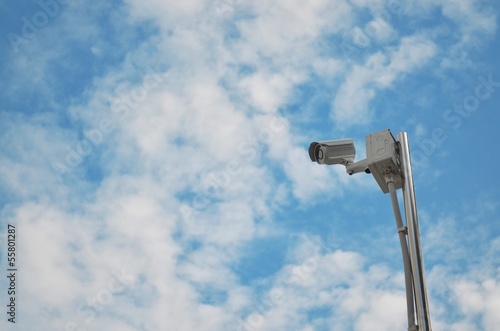 CCTV camera high view with blue sky