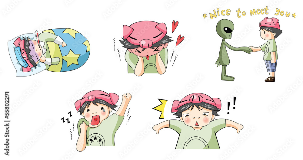 Obraz premium Piggy boy cartoon icon in various action set 5