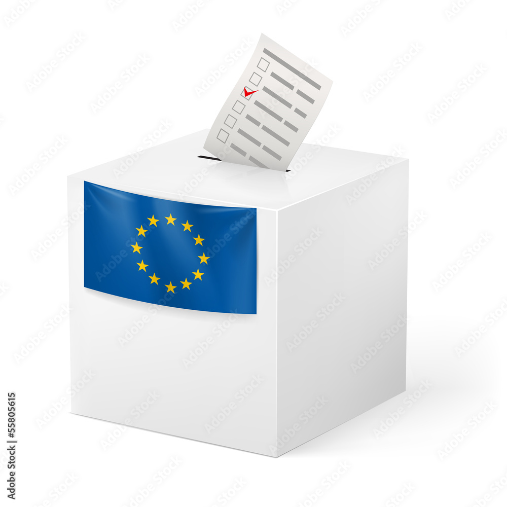 Ballot box with voicing paper. European Union. Ballot box with voicing paper. European Union.