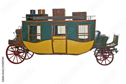 Quadro su tela Horse carriage on white background
