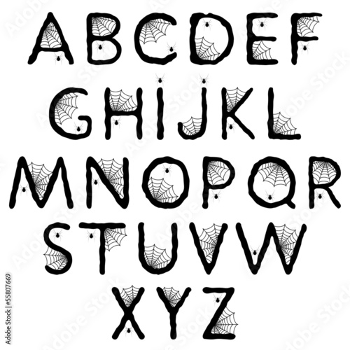 Halloween alphabet with spider web