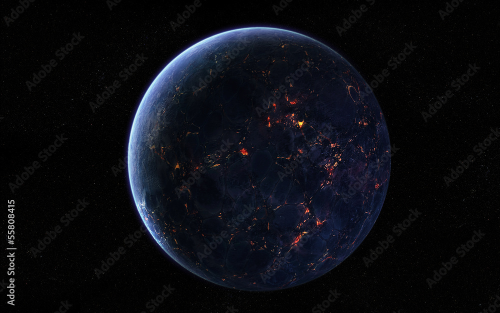Naklejka premium Extraterrestrial planet covered in lava