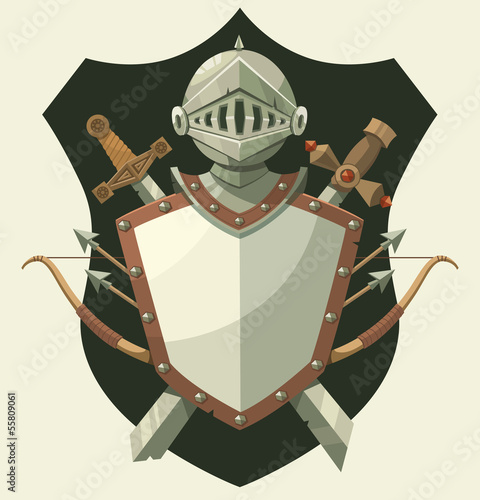 Knight's helmet and shield